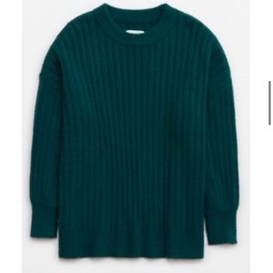AERIE Deep Forest Green Buttercream Crew Sweater Size XXL